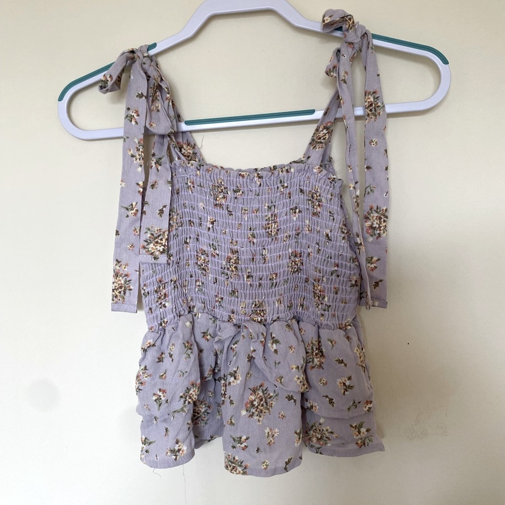 Altar’d State Purple Floral Shoulder Tie Crop Top